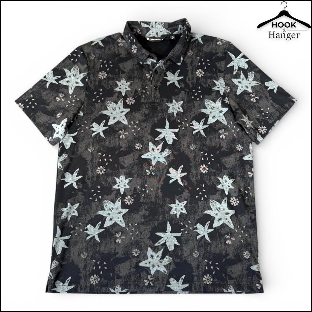 TravisMathew Active Lifestyle Trek Tide Polo Shirt‎ Mens XXL Black Grey Tropical